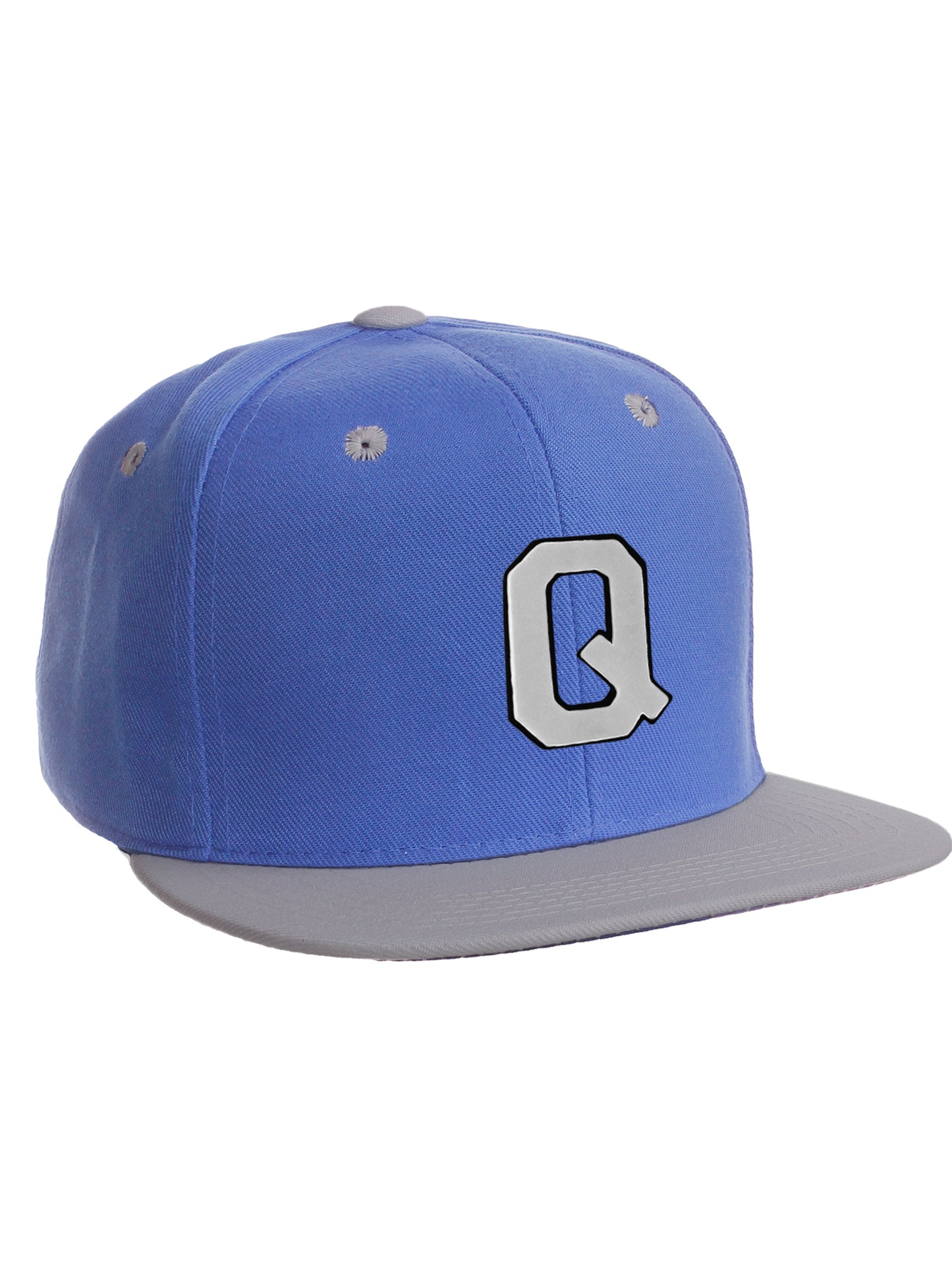 Classic Snapback hat Custom A to Z Initial Letters, Blue Gray Cap Black White
