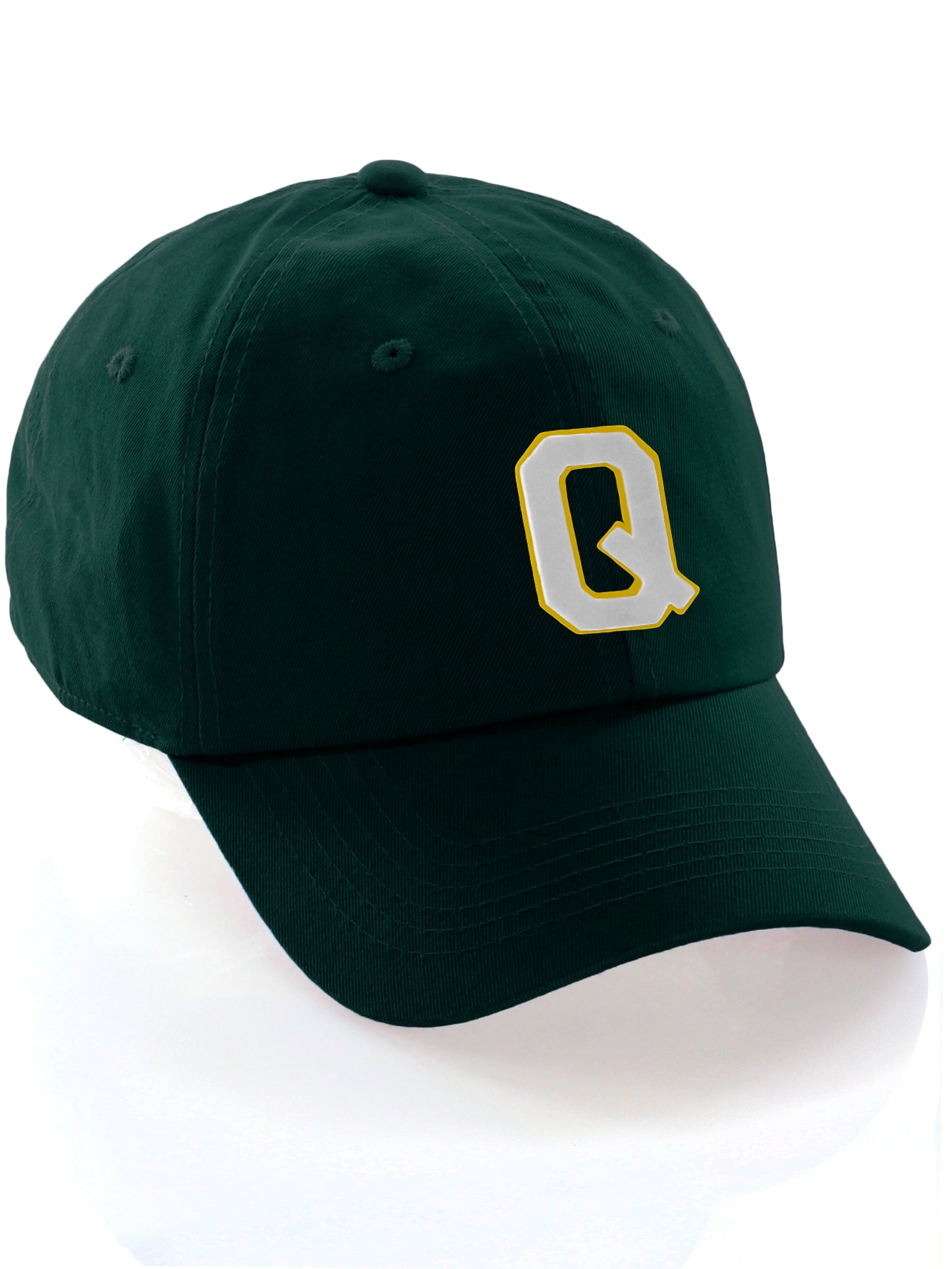 Custom Hat A to Z Initial Letters Classic Baseball Cap, Dk Green Hat Gold White