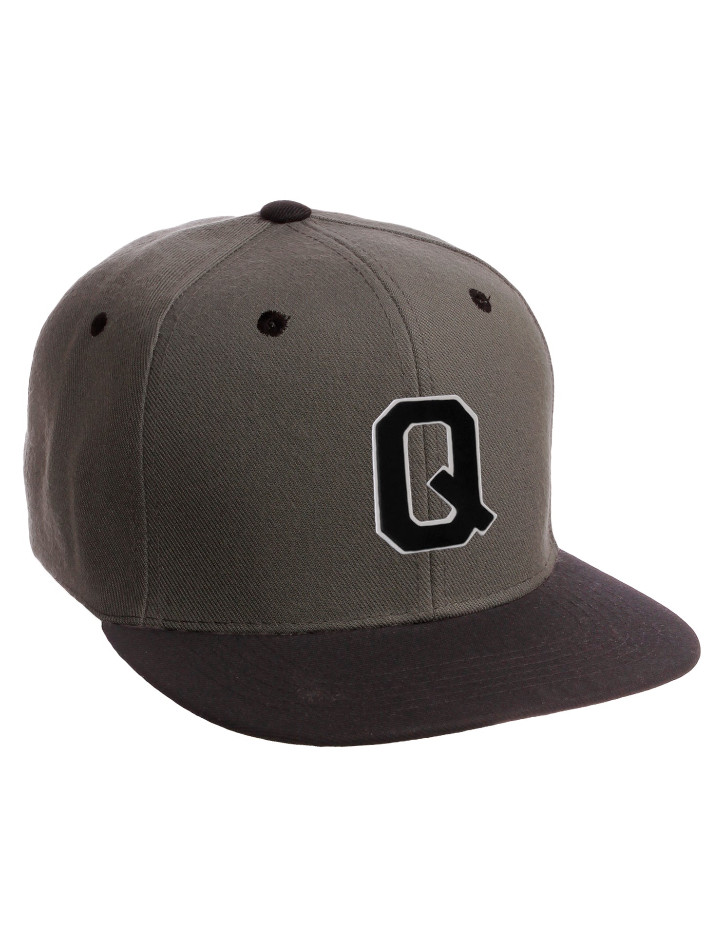 Classic Snapback Hat Custom A to Z Initial Letters, Charcoal Black Cap Wht Blk