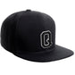 Classic Snapback Hat Custom A to Z Initial Raised Letters, Black Cap White Black