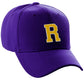 Classic Baseball hat Custom A to Z Initial Team Letter, Purple Cap White Gold