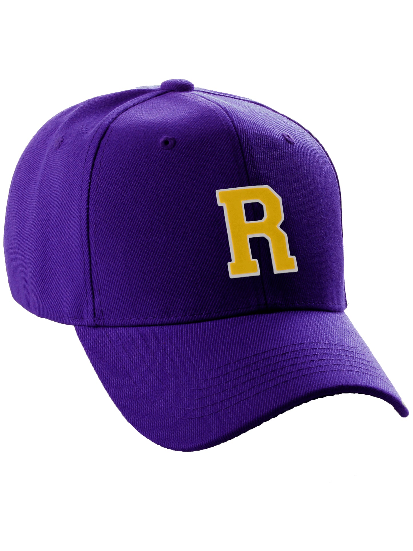 Classic Baseball hat Custom A to Z Initial Team Letter, Purple Cap White Gold