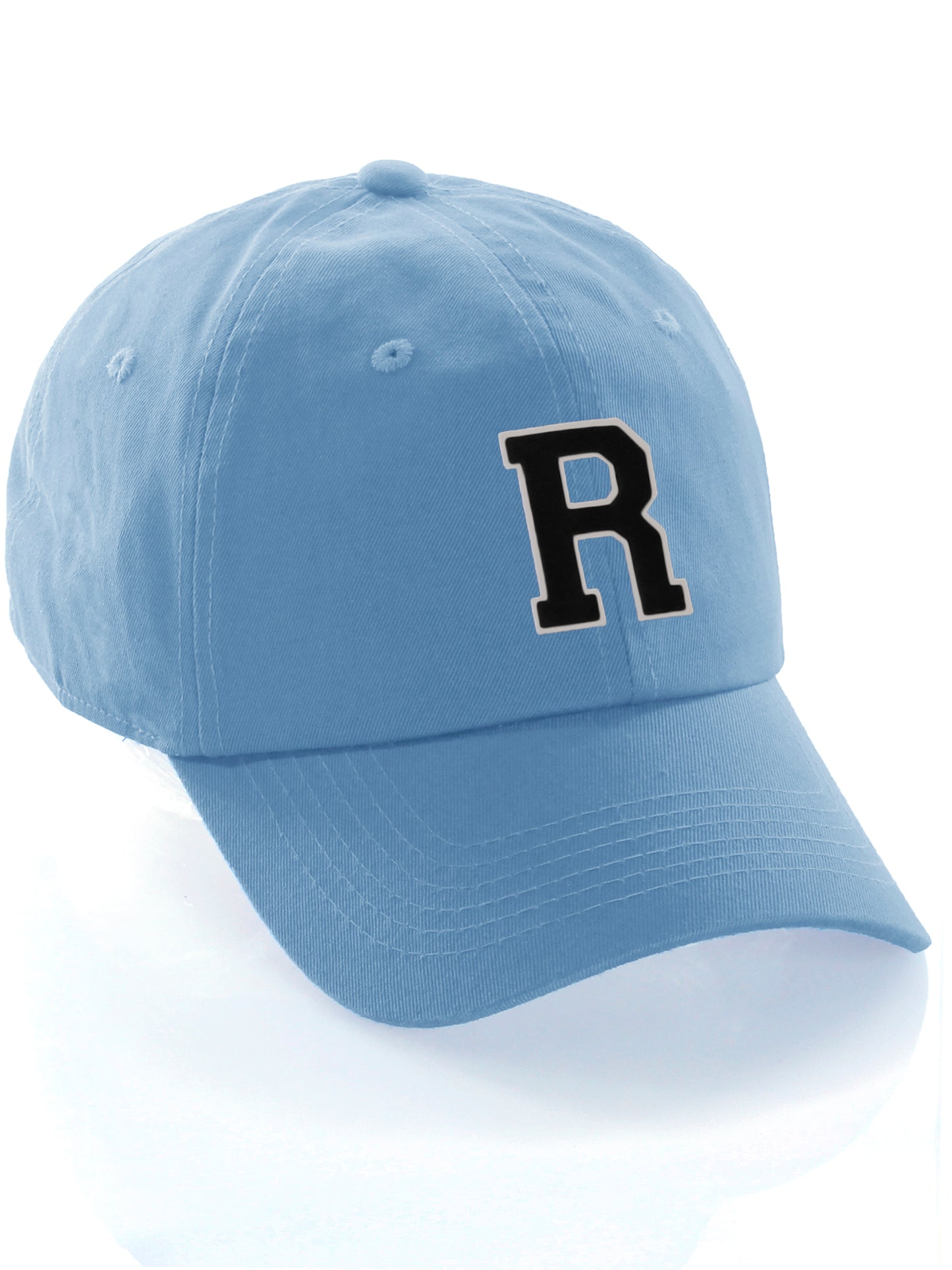Customized Letter Initial Baseball Hat A to Z Team Colors, Sky Cap White Black