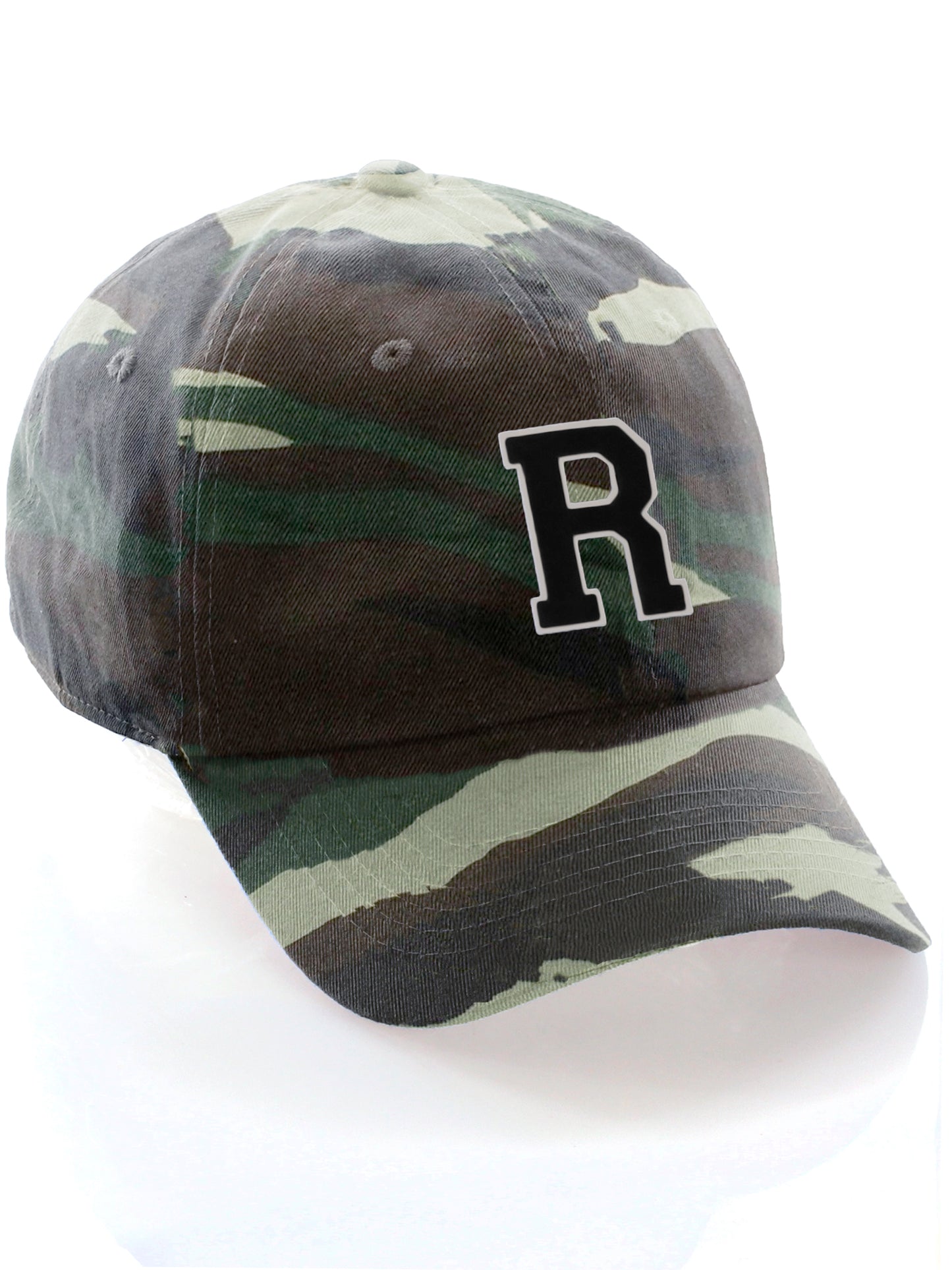 I&W Hatgear Customized Letter Initial Baseball Hat A to Z Team Colors, Camo Cap White Black