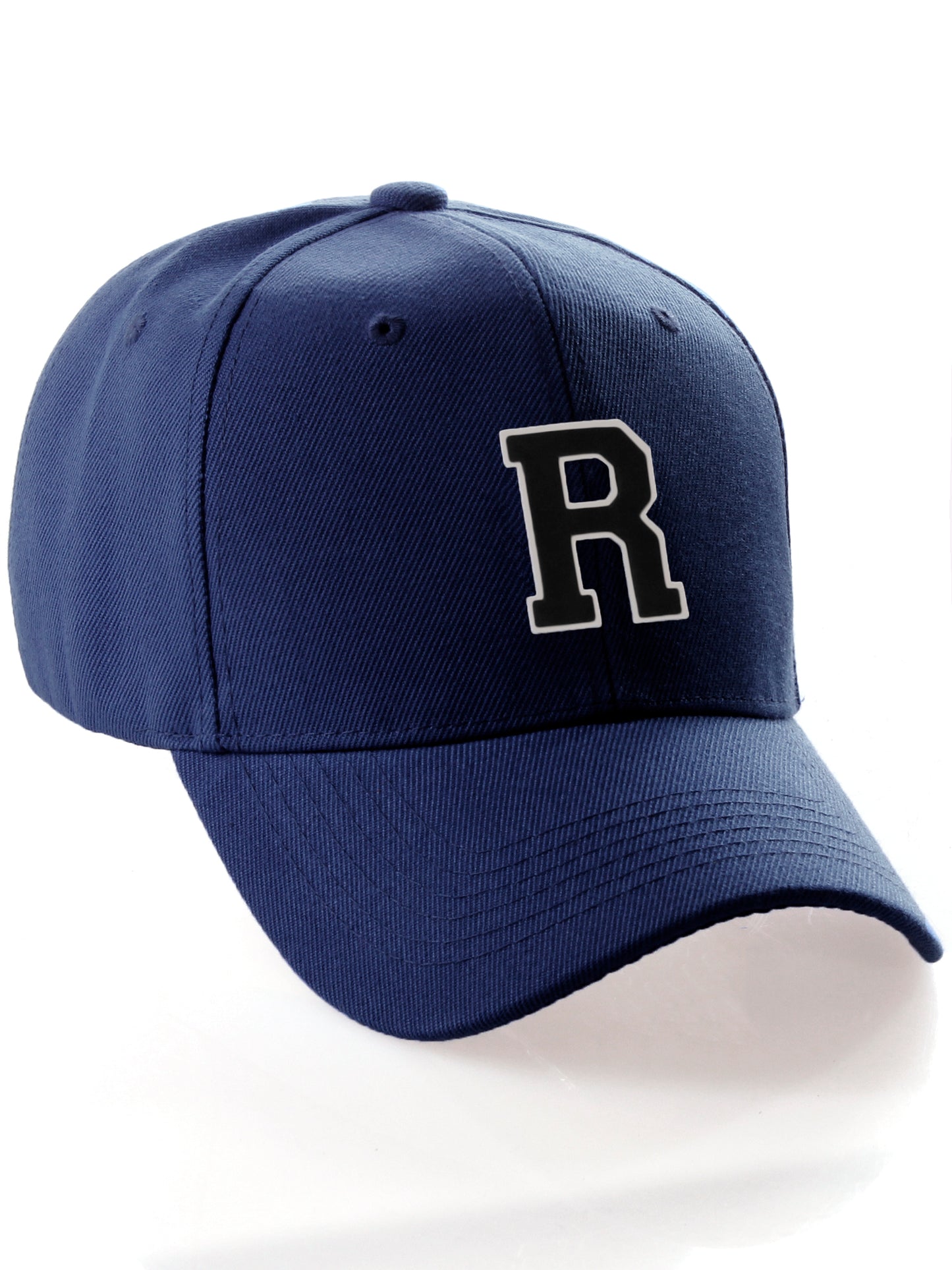 Classic Baseball Hat Custom A to Z Initial Team Letter, Navy Cap White Black