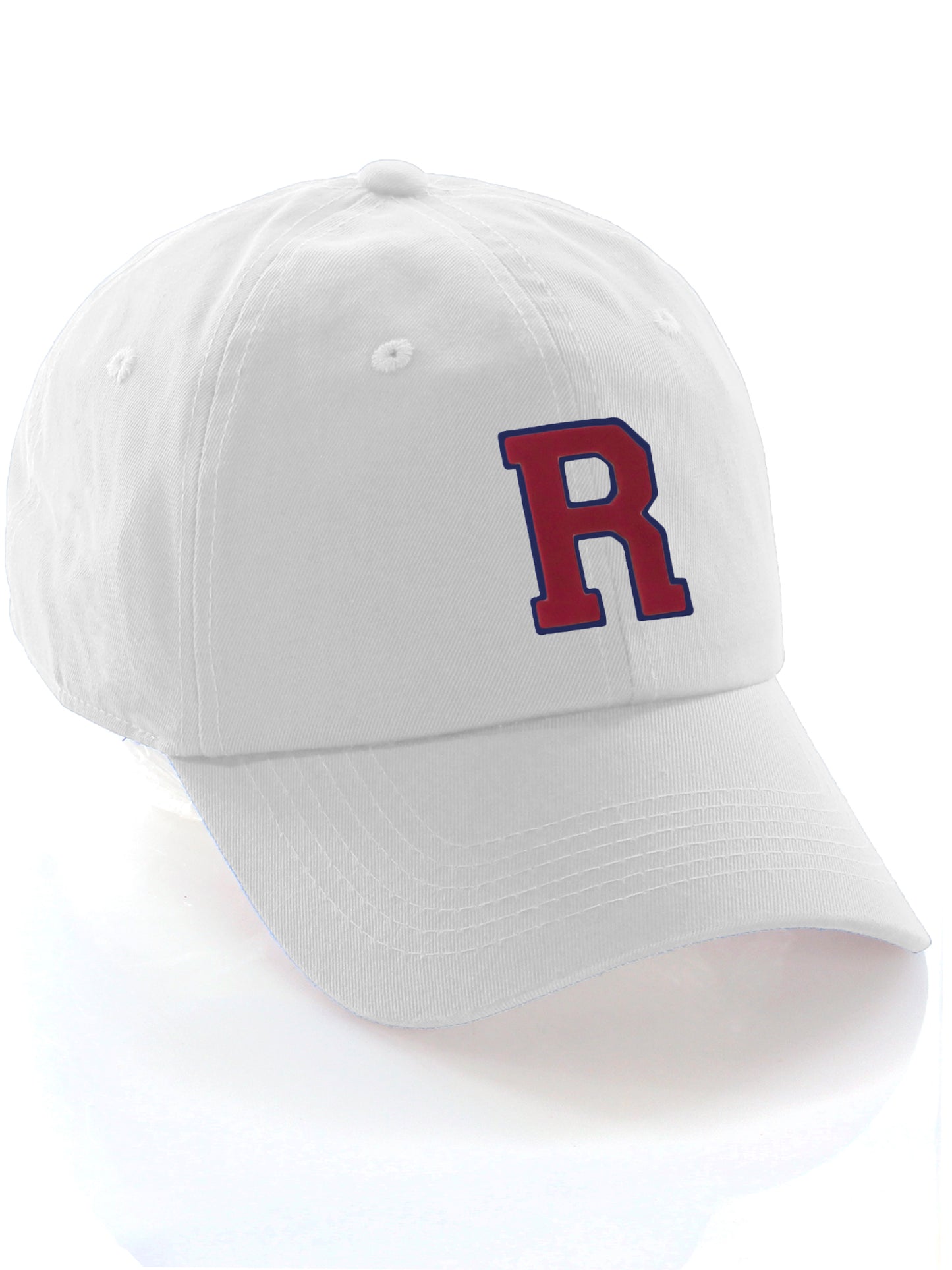I&W Hatgear Customized Letter Initial Baseball Hat A to Z Team Colors, White Cap Blue Red
