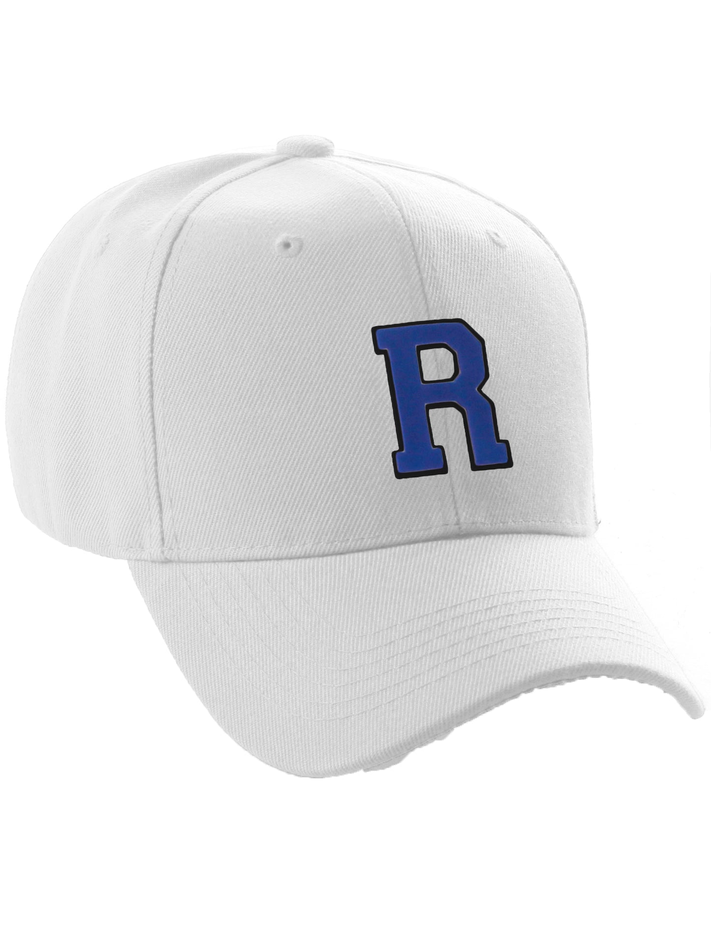 Classic Baseball Hat Custom A to Z Initial Team Letter, White Cap Black Blue