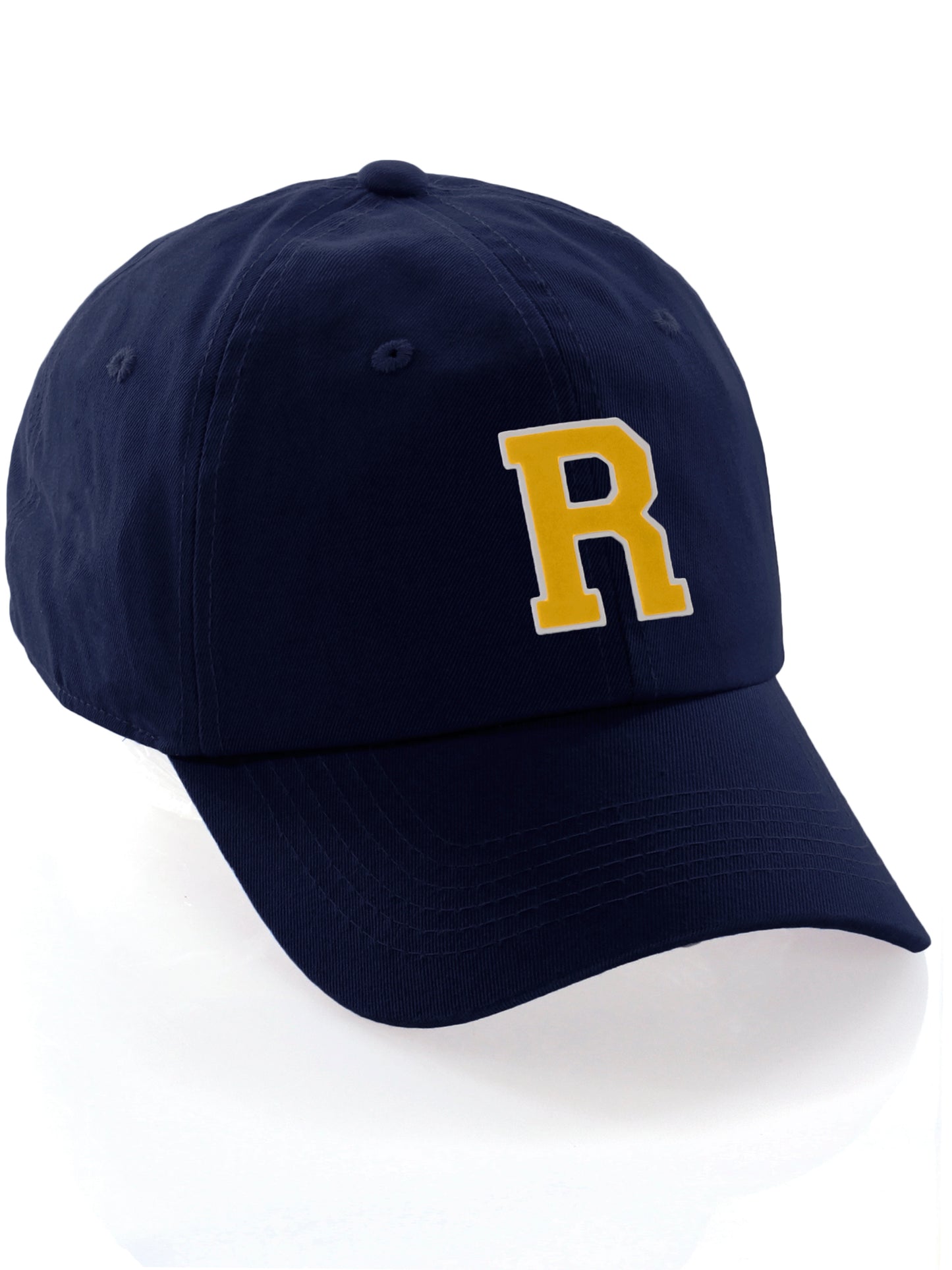 I&W Hatgear Customized Letter Initial Baseball Hat A to Z Team Colors, Navy Cap White Gold