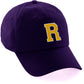 Customized Letter Initial Baseball Hat A to Z Team Colors, Purple Cap White Gold