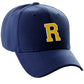 Classic Baseball Hat Custom A to Z Initial Team Letter, Navy Cap White Gold