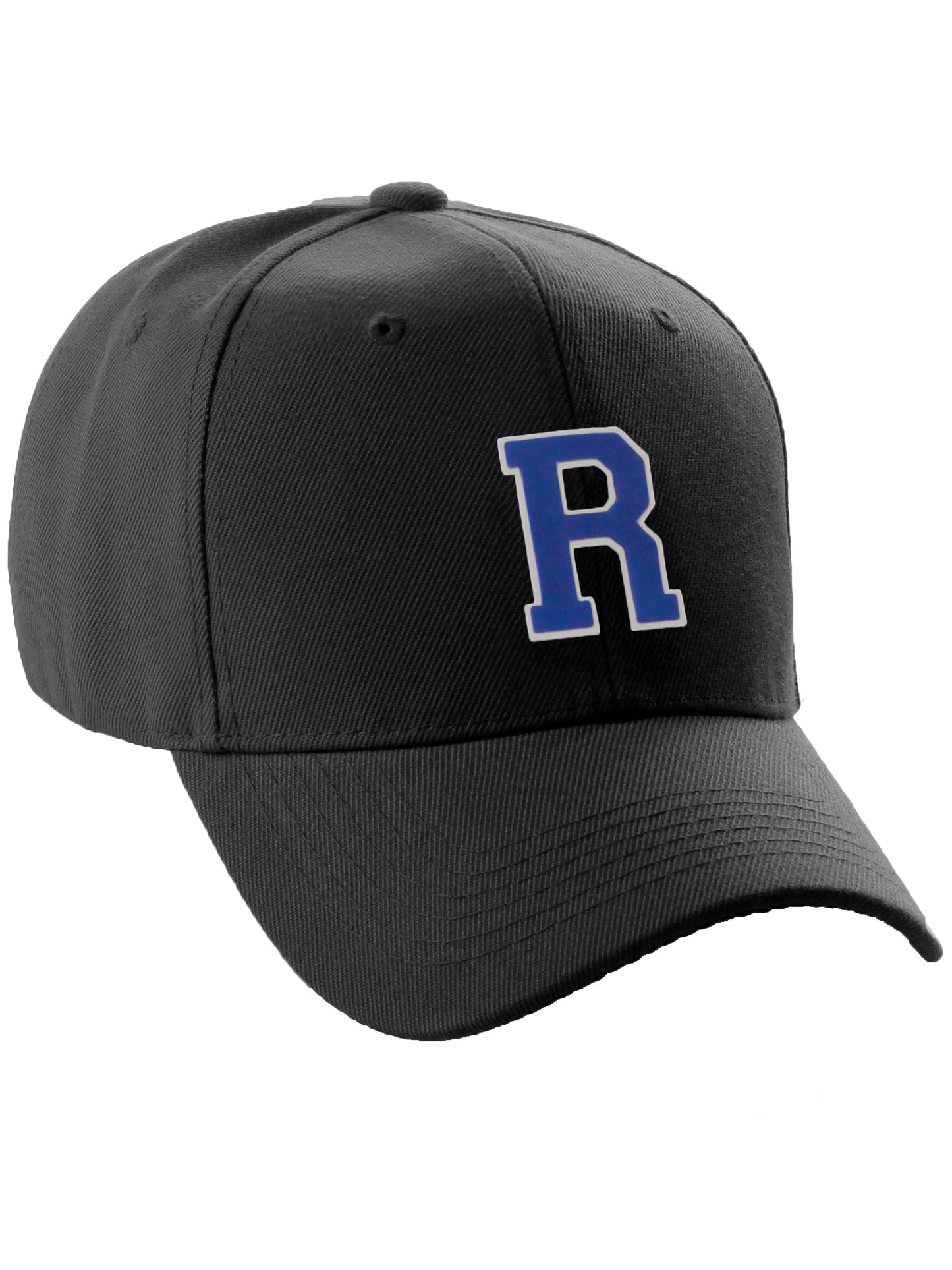 Classic Baseball hat Custom A to Z Initial Team Letter, Black Cap White Blue