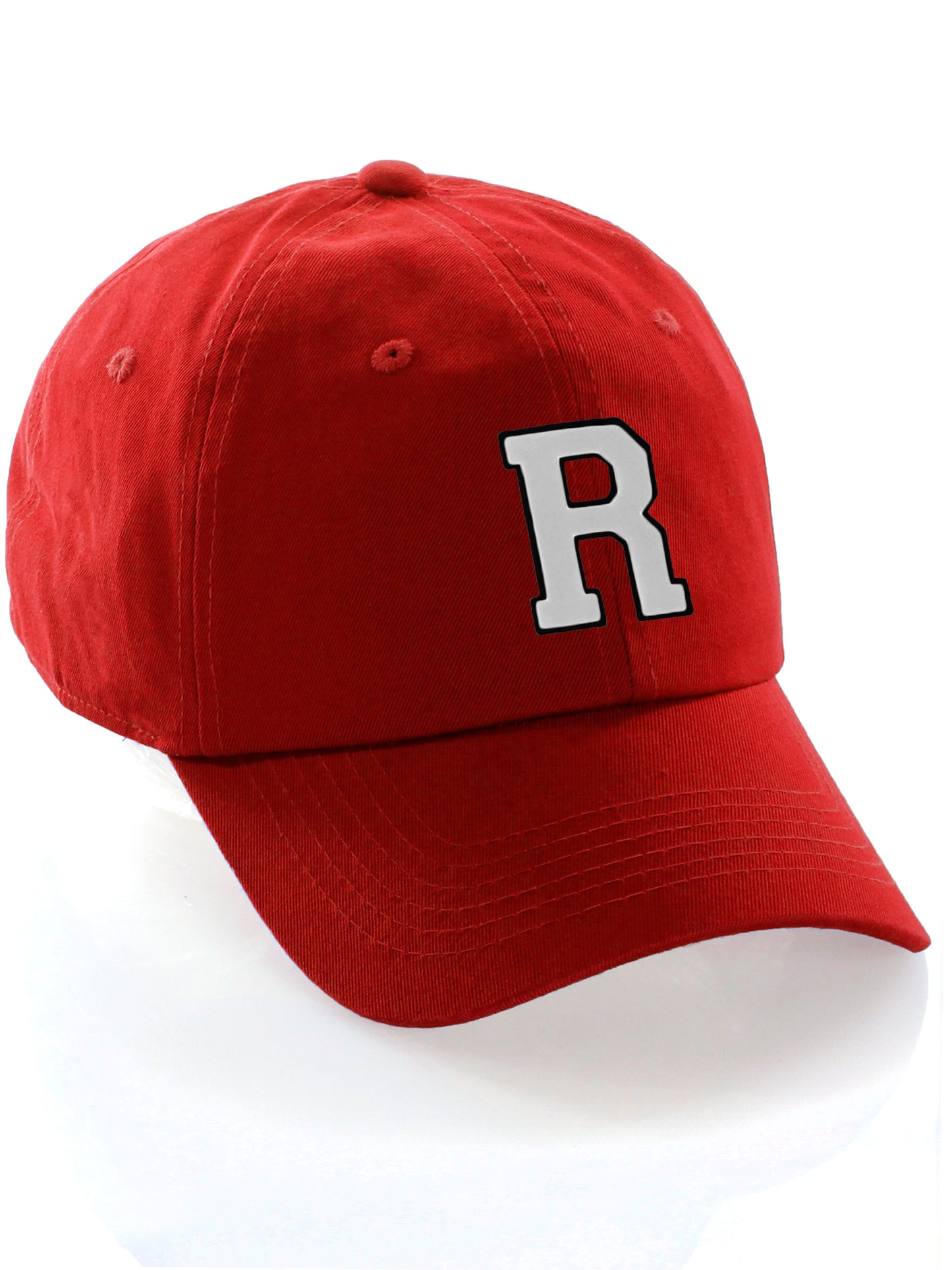 Customized letter Initial Baseball Hat A to Z Team Colors, Red Cap White Black