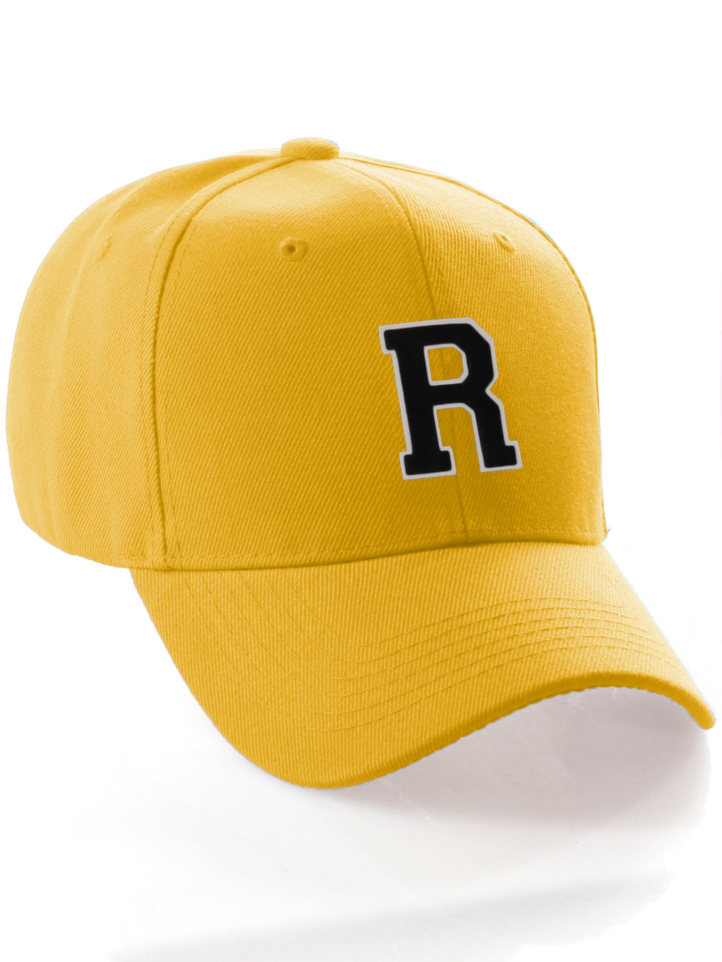 Classic Baseball Hat Custom A to Z Initial Team Letter, Yellow Cap White Black