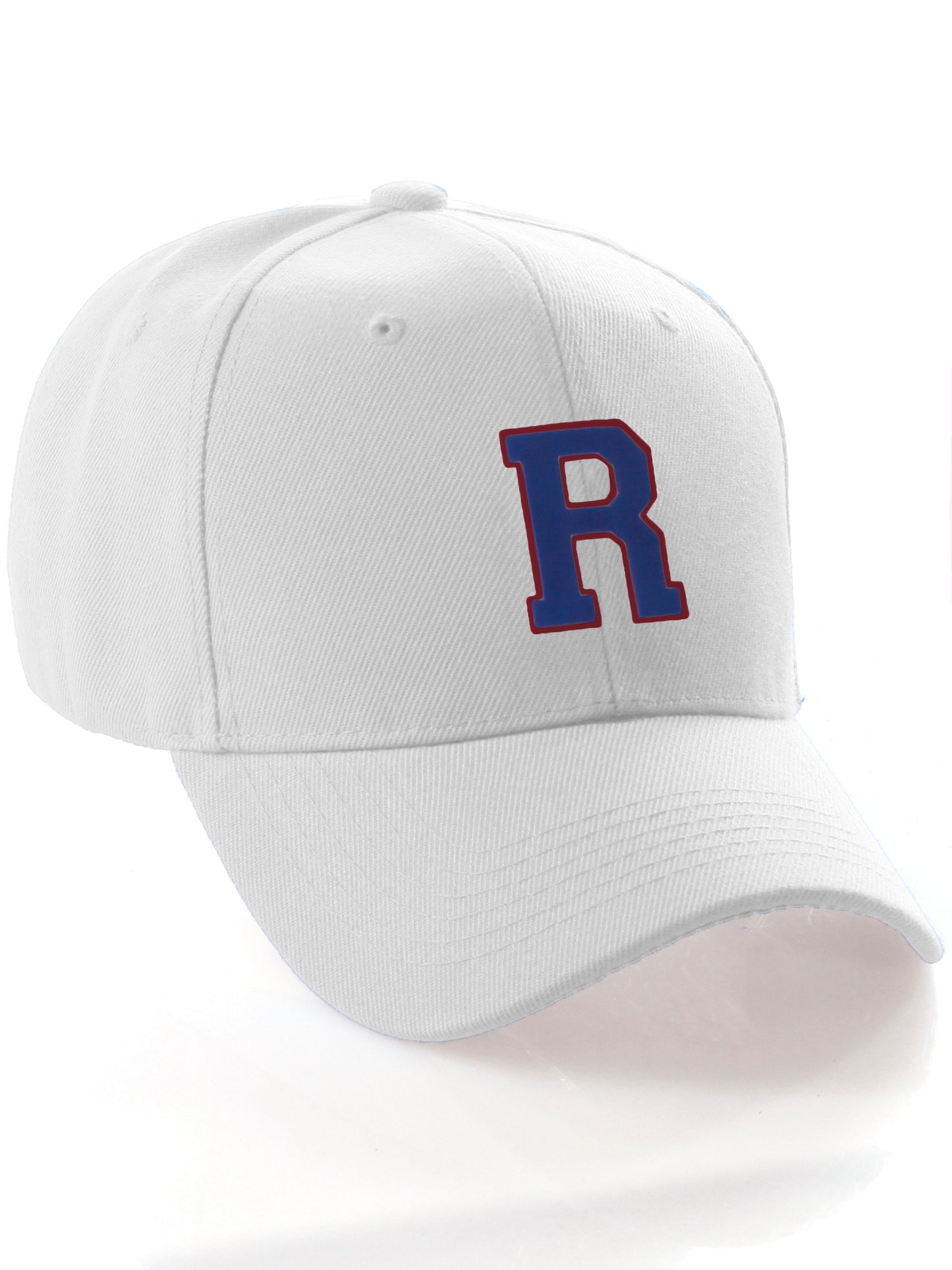 Classic Baseball Hat Custom A to Z Initial Team Letter, White Cap Red Blue