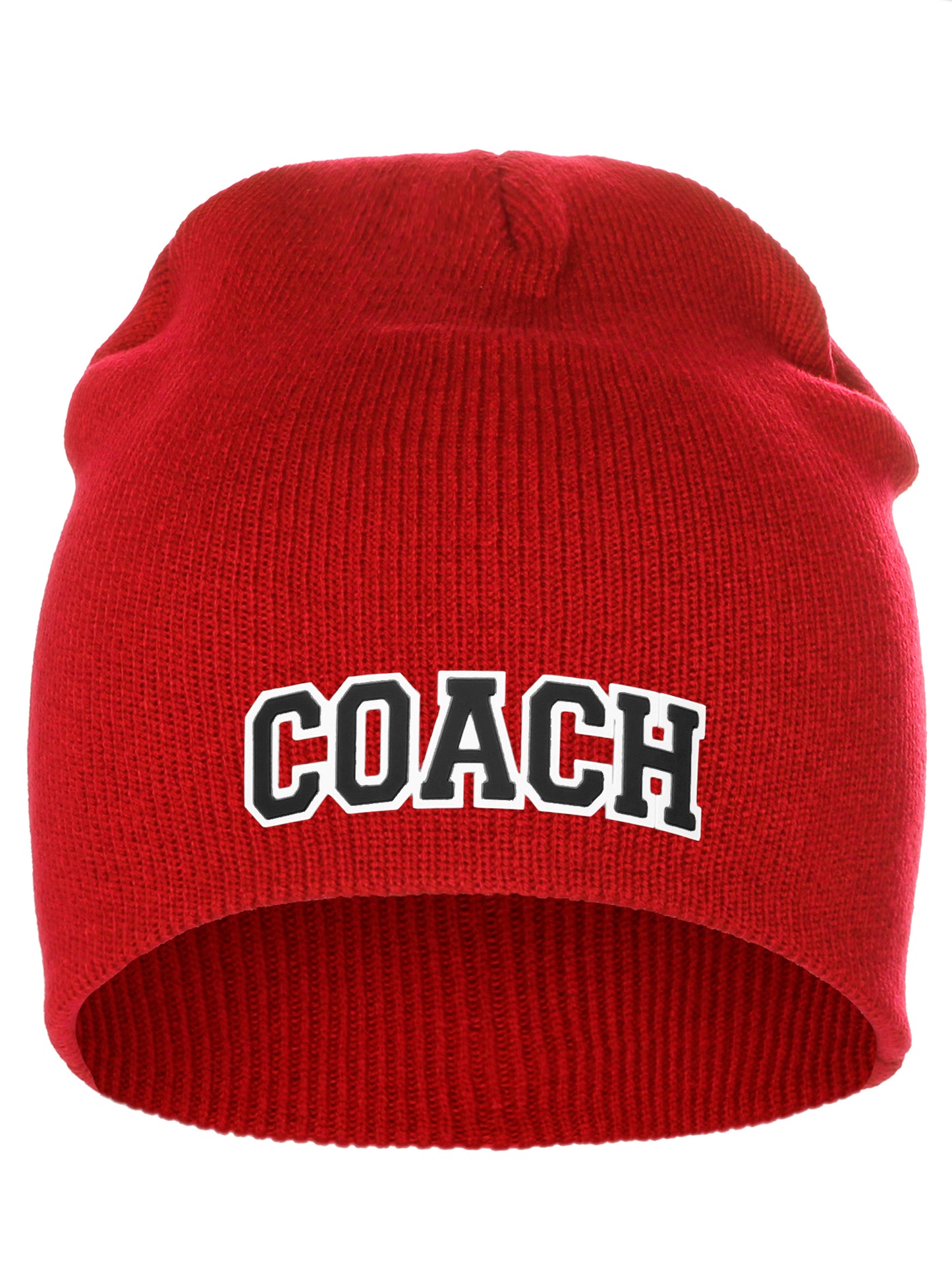 Coach Arch Letters Winter Knit Cuffless Beanie 3D Raised Layers