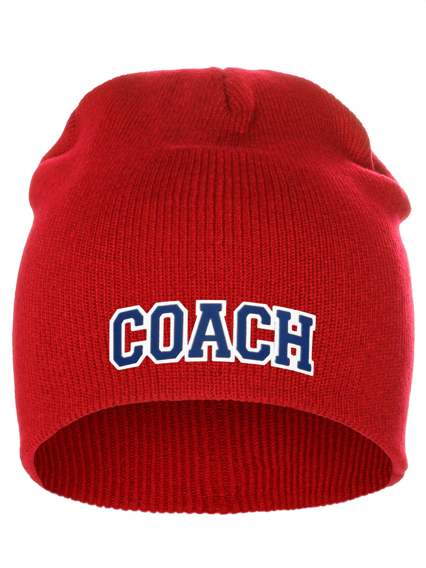 Coach Arch Letters Winter Knit Cuffless Beanie 3D Raised Layers