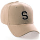 Classic Baseball Hat Custom A to Z Initial Team Letter, Khaki Cap White Black