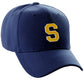 Classic Baseball Hat Custom A to Z Initial Team Letter, Navy Cap White Gold