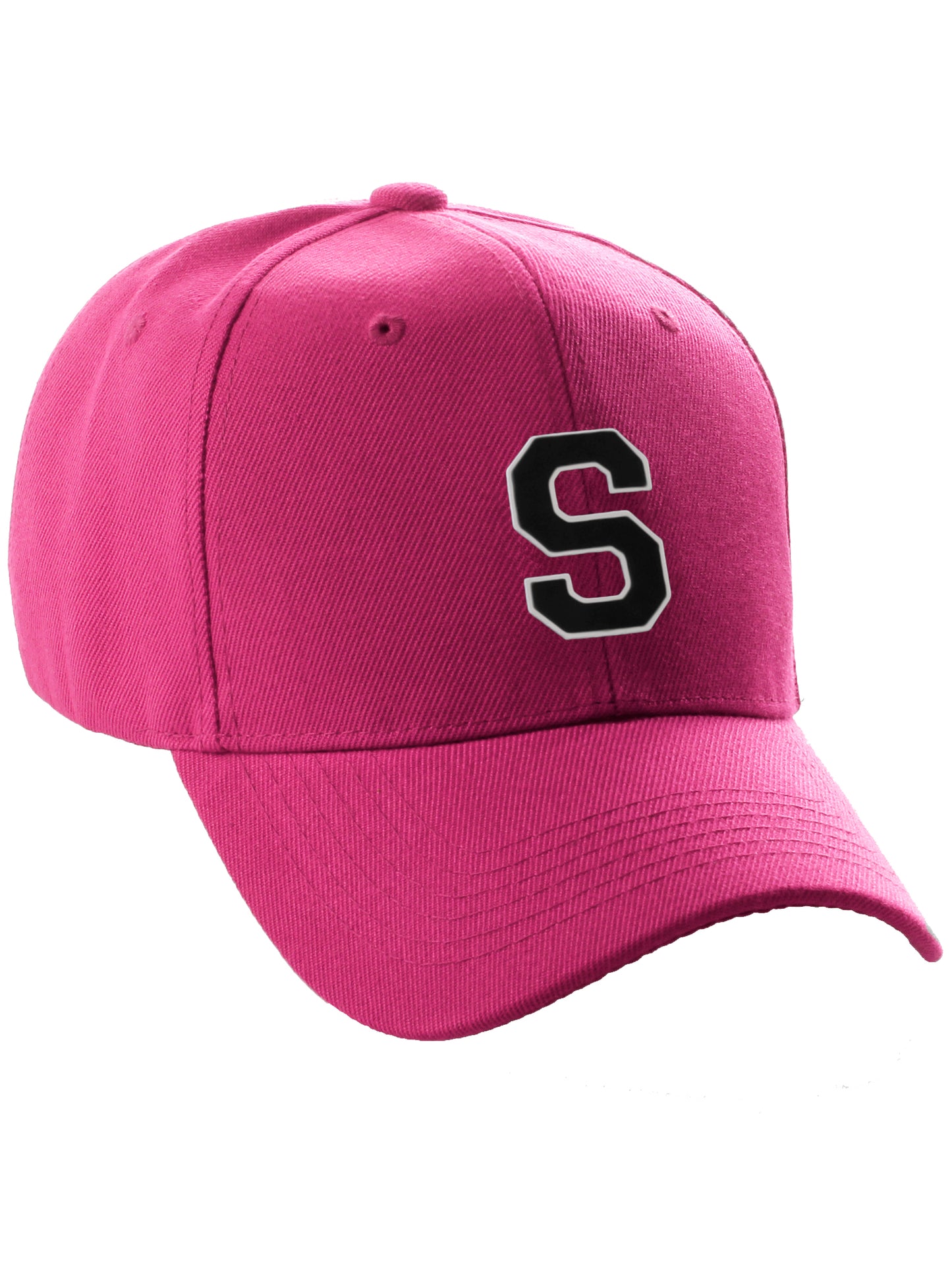 Classic Baseball Hat Custom A to Z Initial Team Letter, Hot Pink Cap White Black