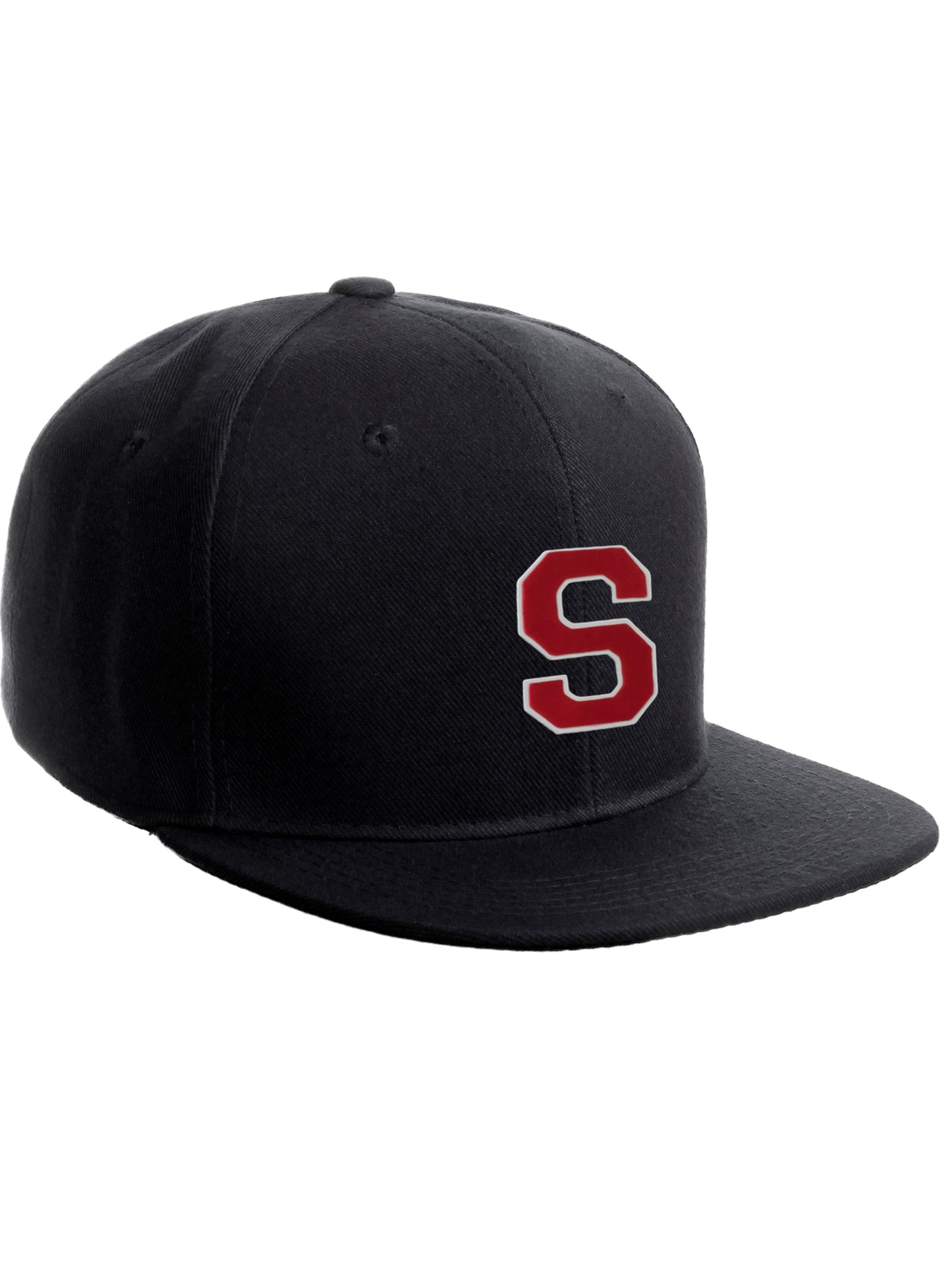 Classic Snapback Hat Custom A to Z Initial Raised Letters, Black Cap White Red