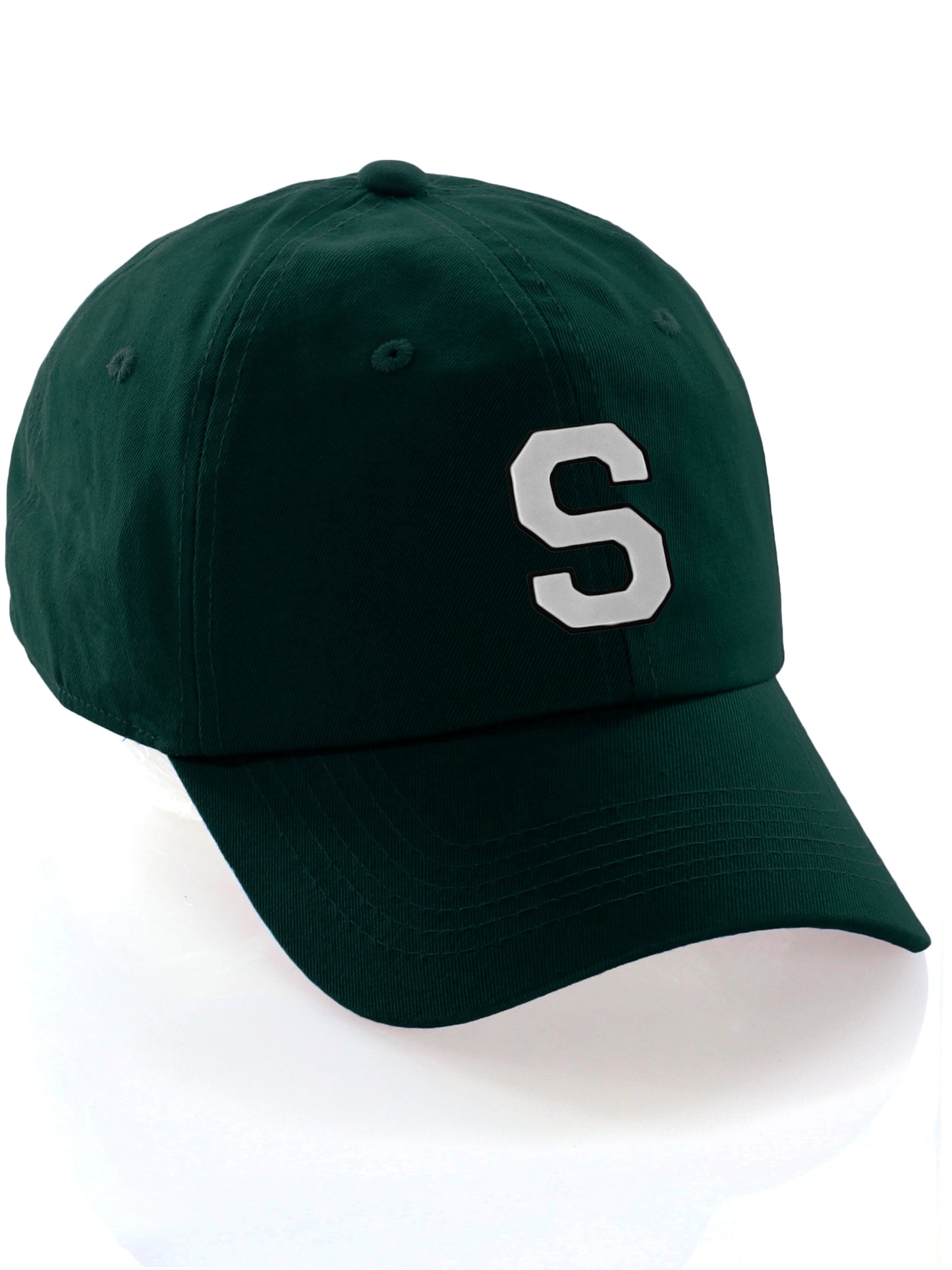 Custom Hat A to Z Initial Letters Classic Baseball Cap, Dk Green Hat Black White