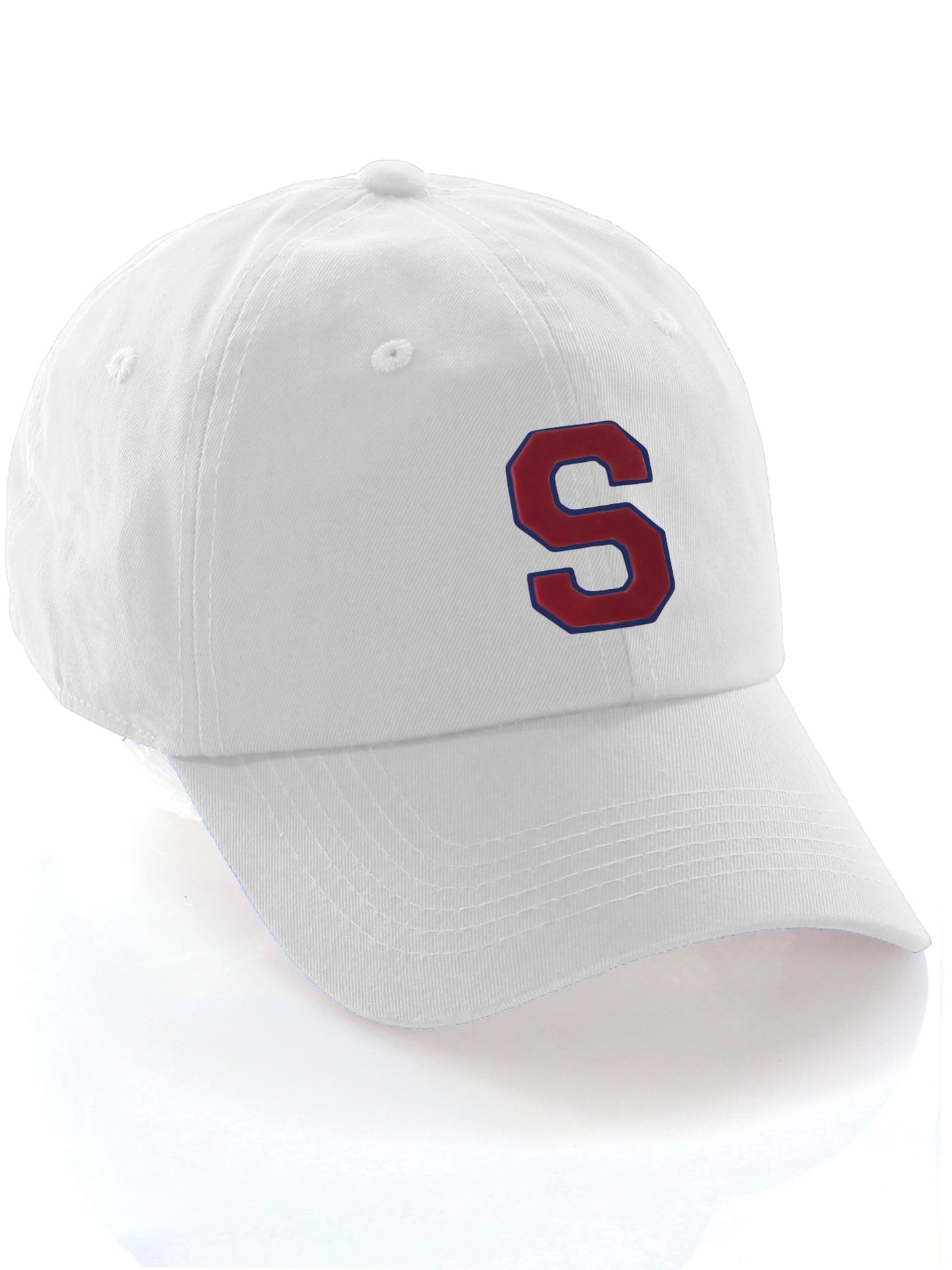 I&W Hatgear Customized Letter Initial Baseball Hat A to Z Team Colors, White Cap Blue Red