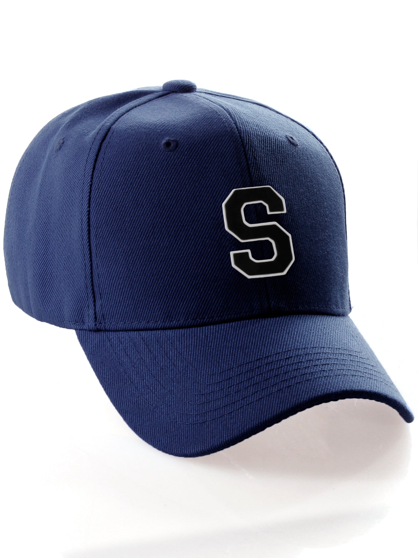 Classic Baseball Hat Custom A to Z Initial Team Letter, Navy Cap White Black