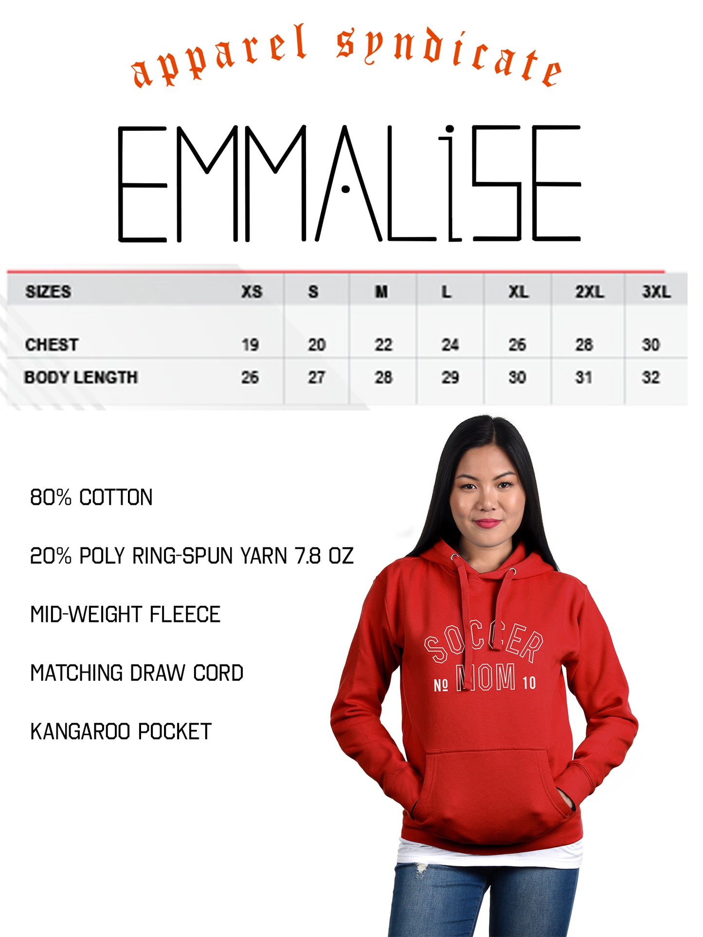 Emmalise Women's Soccer Mom Custom Number Round Neck Short Sleeve and Pullover Hoodie Fleece Sweatshirt