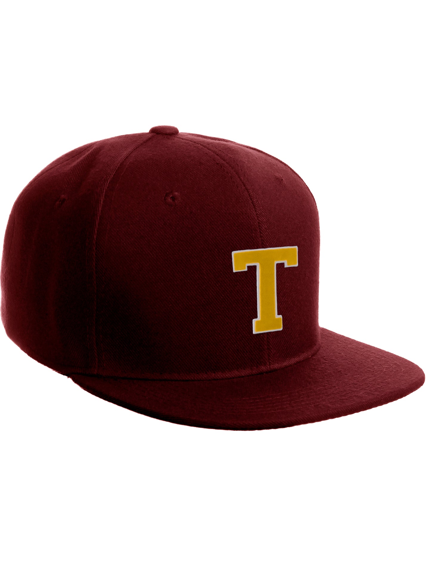 Classic Snapback Hat Custom A to Z Initial Letters, Burgundy Cap White Gold