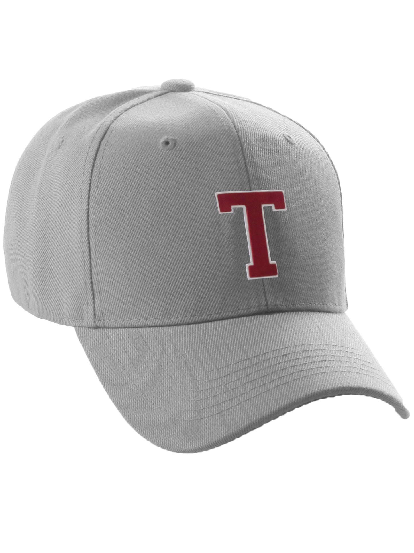 Classic Baseball Hat Custom A to Z Initial Team Letter, Lt Gray Cap White Red