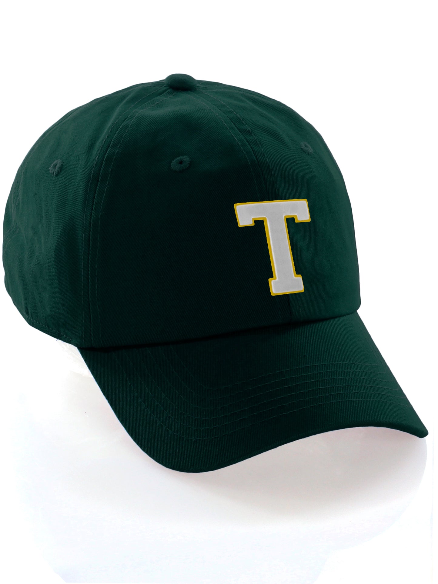 Custom Hat A to Z Initial Letters Classic Baseball Cap, Dk Green Hat Gold White