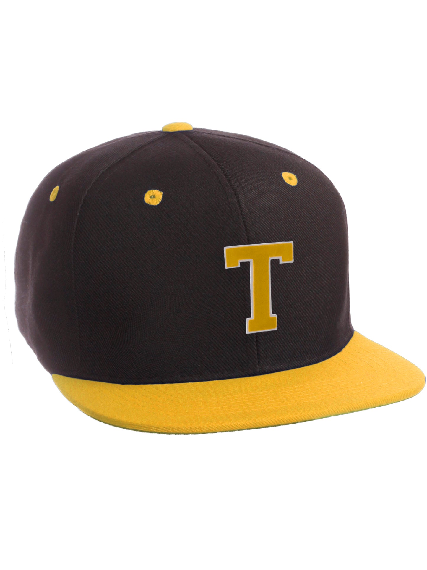 Classic Snapback Hat Custom A to Z Initial Letters, Black Gold Cap White Gold