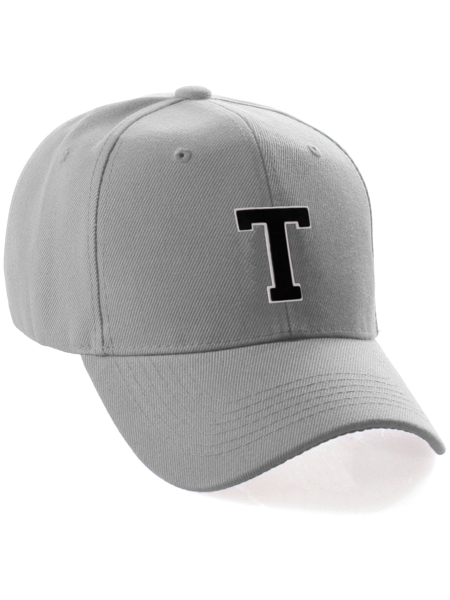 Classic Baseball Hat Custom A to Z Initial Team Letter, Lt Gray Cap White Black