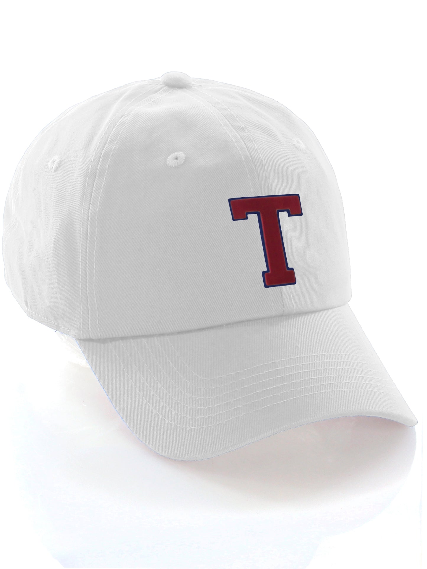 I&W Hatgear Customized Letter Initial Baseball Hat A to Z Team Colors, White Cap Blue Red