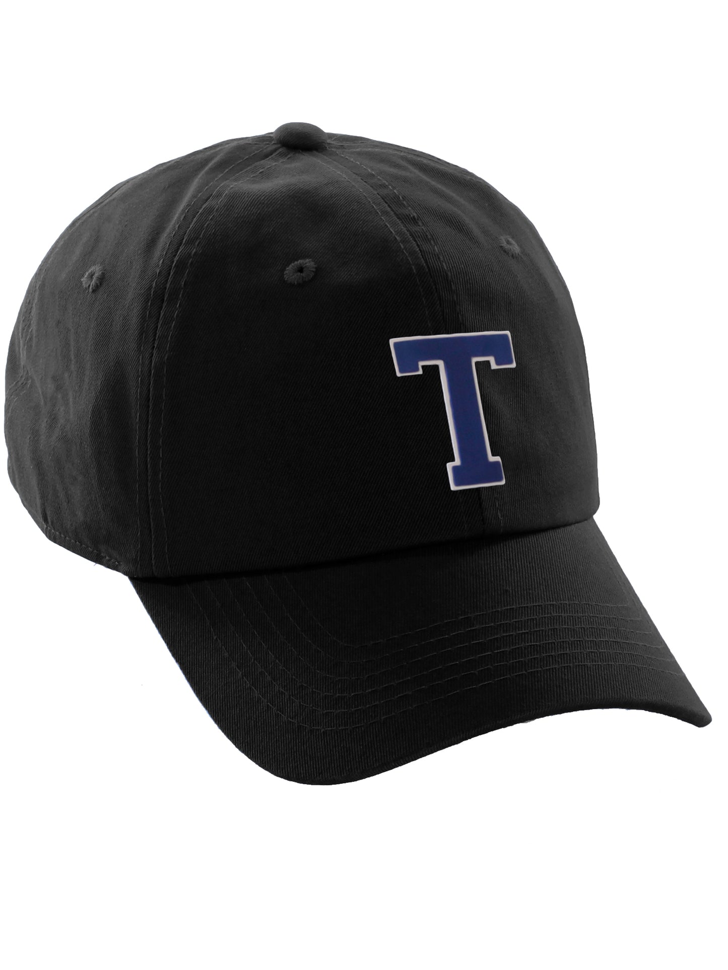 I&W Hatgear Customized Letter Initial Baseball Hat A to Z Team Colors,Black Cap White Blue