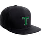 Classic Snapback Hat Custom A to Z Initial Raised Letters, Black Cap White Green
