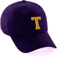 Customized Letter Initial Baseball Hat A to Z Team Colors, Purple Cap White Gold