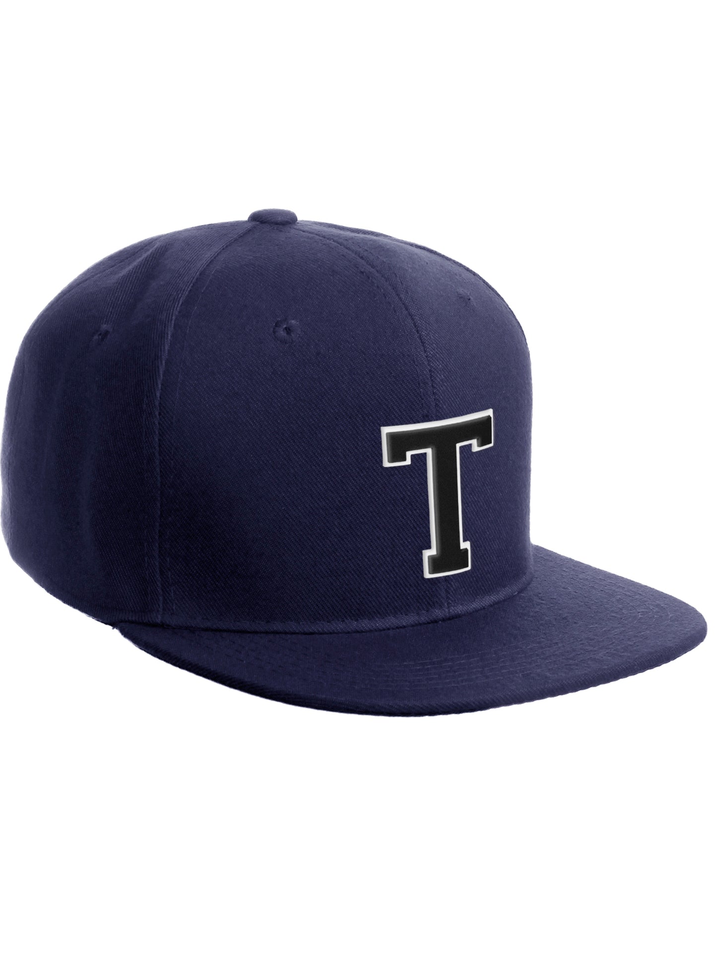 Classic Snapback Hat Custom A to Z Initial Letters, Navy Cap White Black