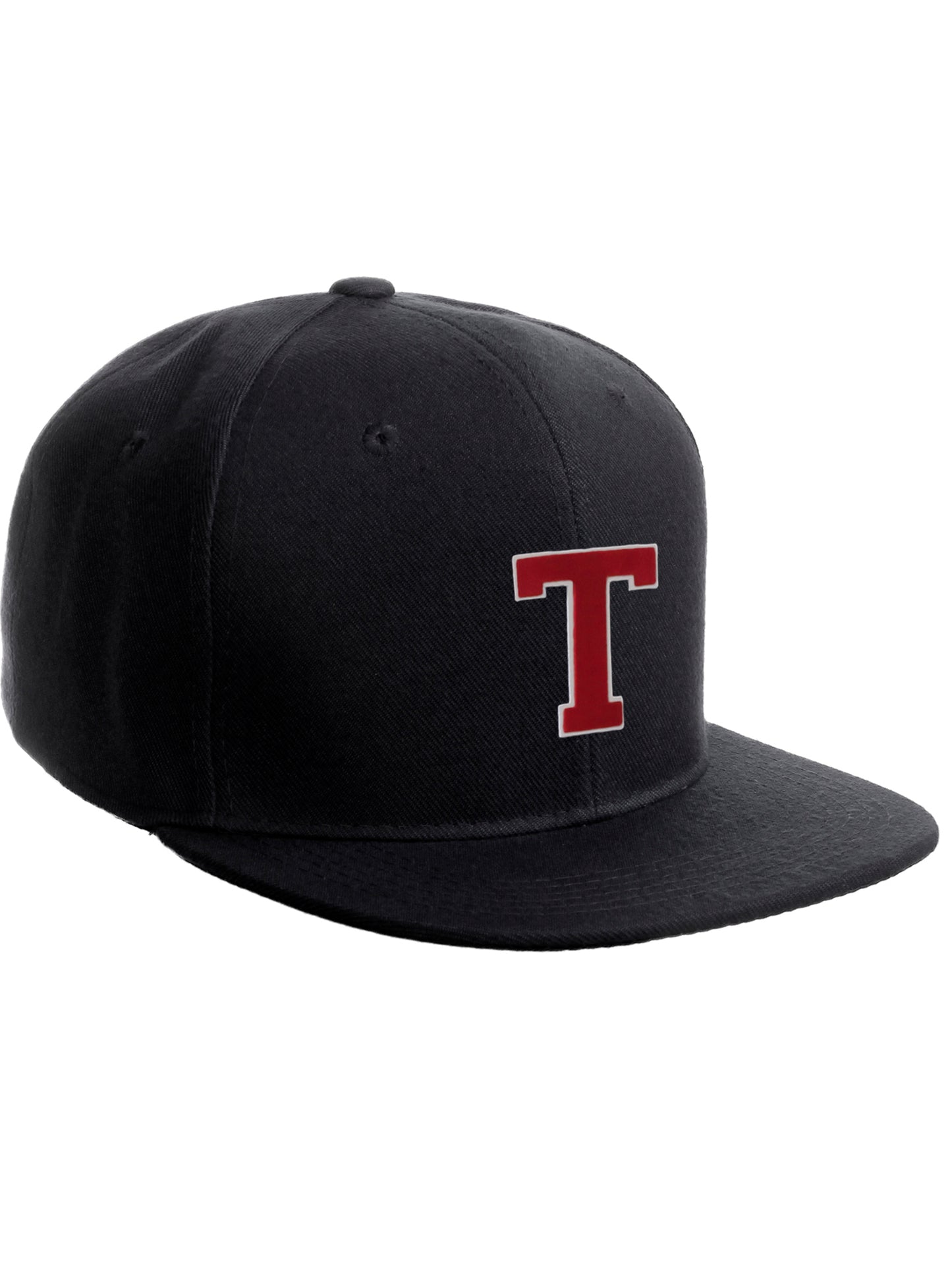 Classic Snapback Hat Custom A to Z Initial Raised Letters, Black Cap White Red
