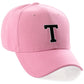Classic Baseball Hat Custom A to Z Initial Team Letter, Pink Cap White Black