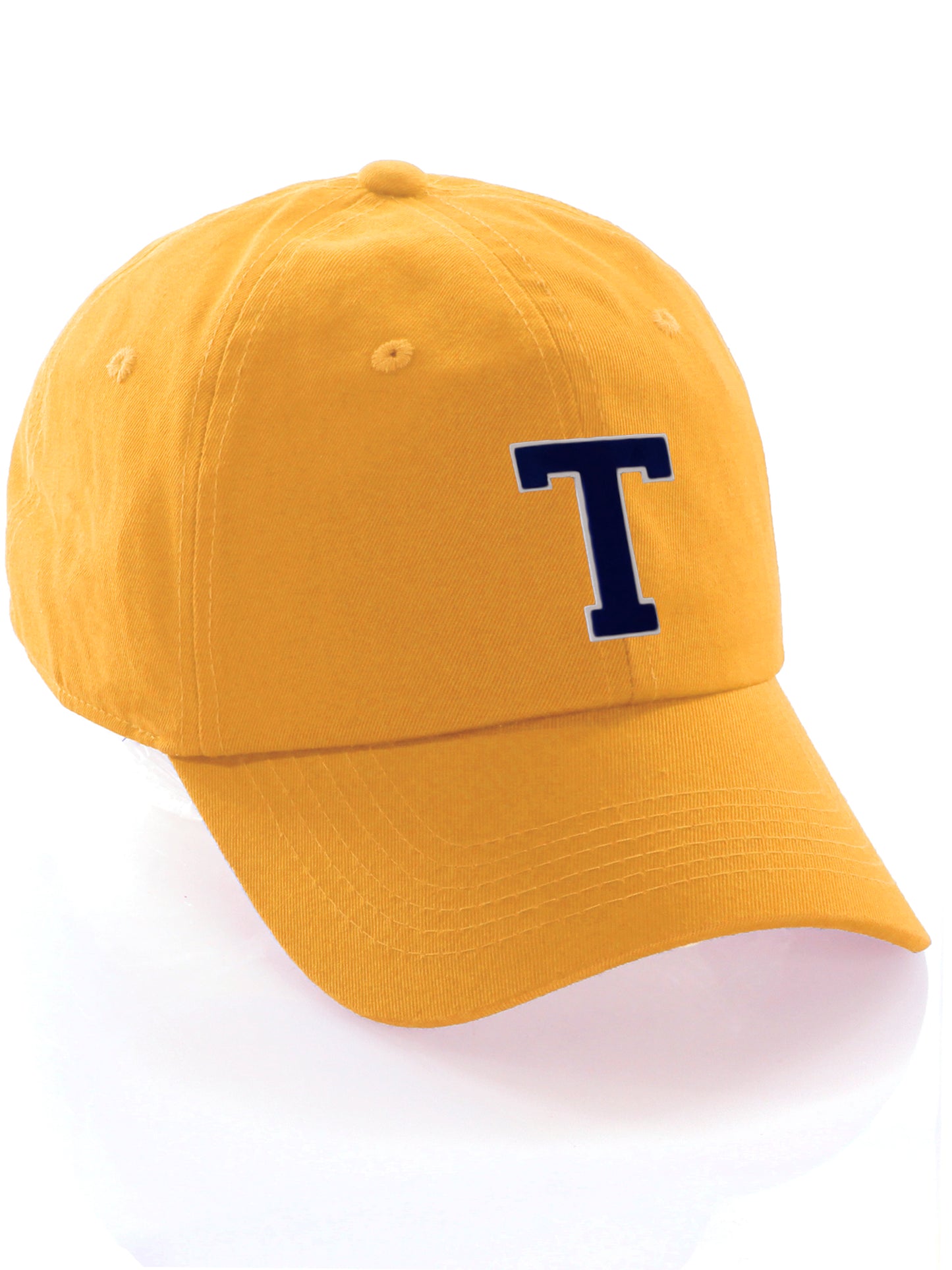 I&W Hatgear Customized Letter Initial Baseball Hat A to Z Team Colors, Gold Cap White Navy