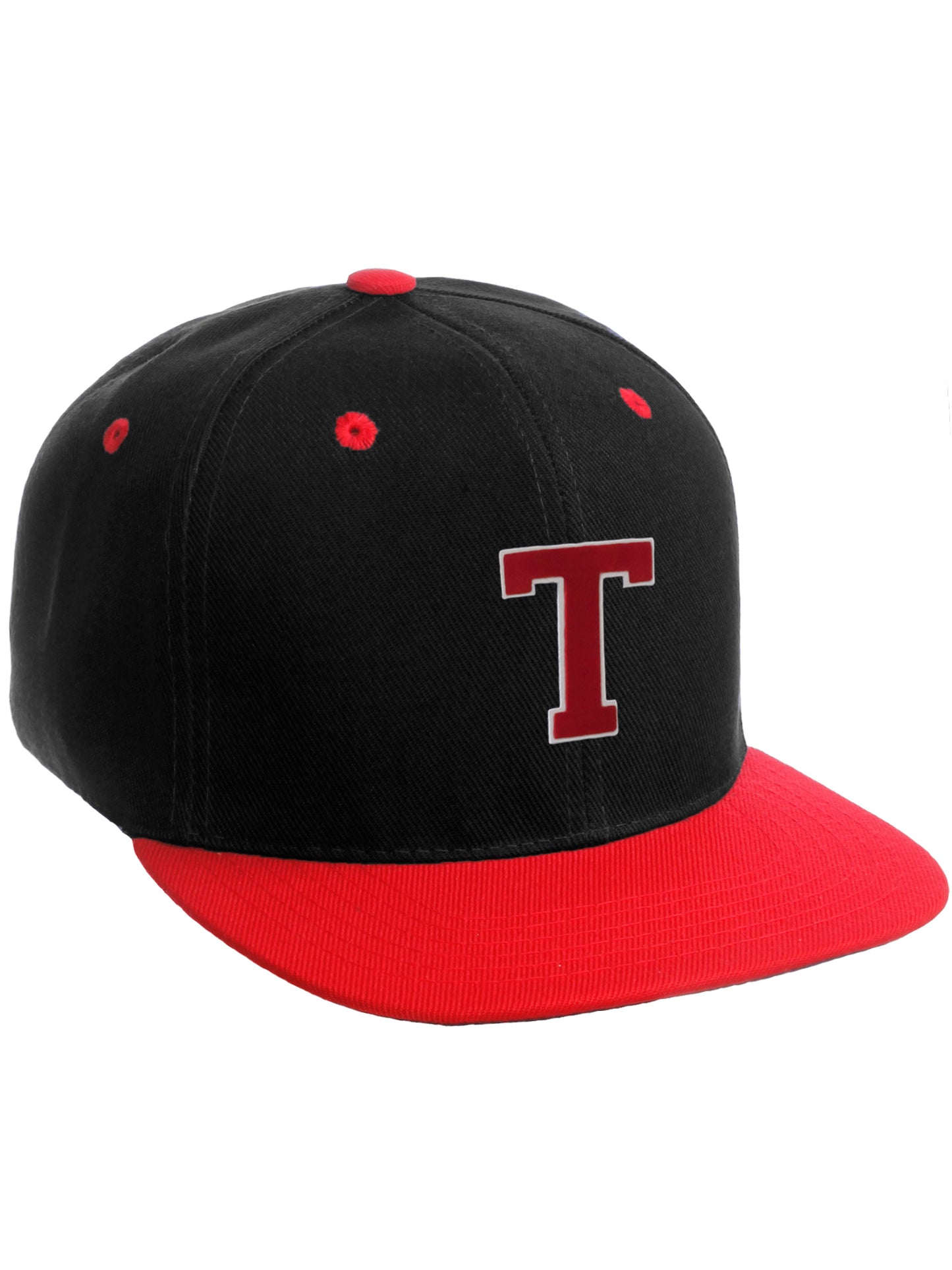 Classic Snapback Hat Custom A to Z Initial Letters, Black Red Cap White Red