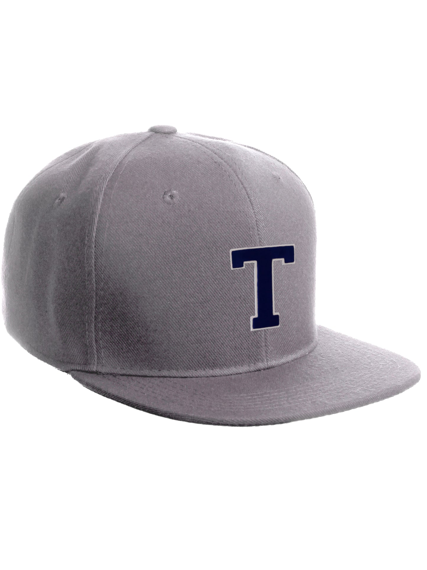 Classic Snapback Hat Custom A to Z Initial Letters, Light Grey Cap White Navy