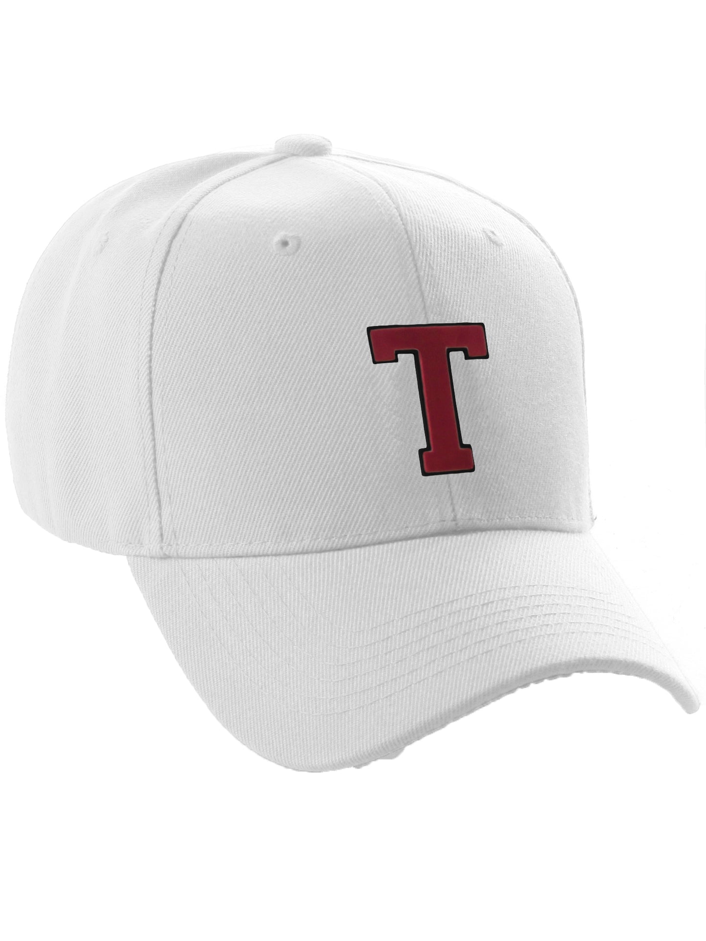 Classic Baseball Hat Custom A to Z Initial Team Letter, White Cap Black Red