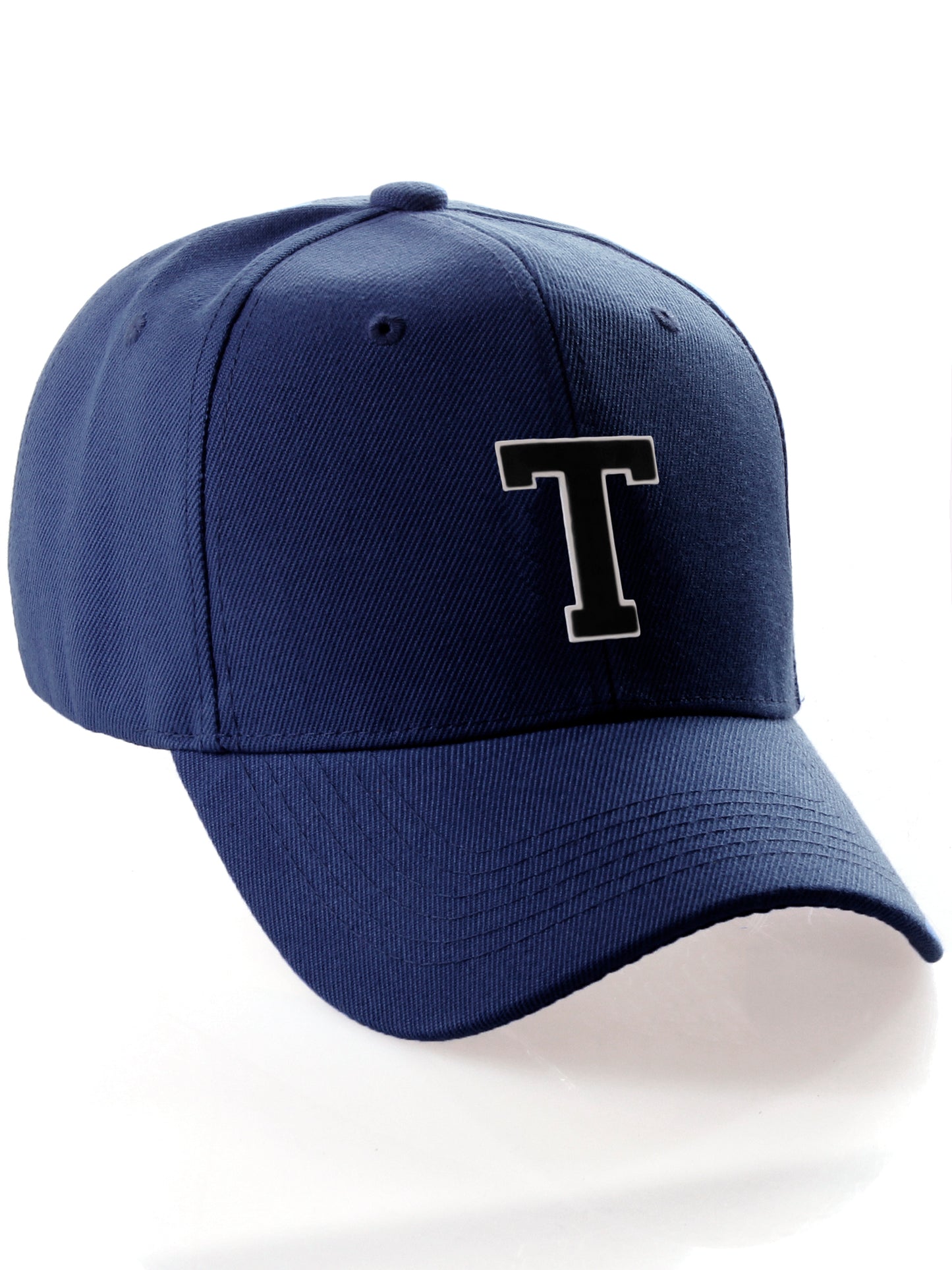 Classic Baseball Hat Custom A to Z Initial Team Letter, Navy Cap White Black