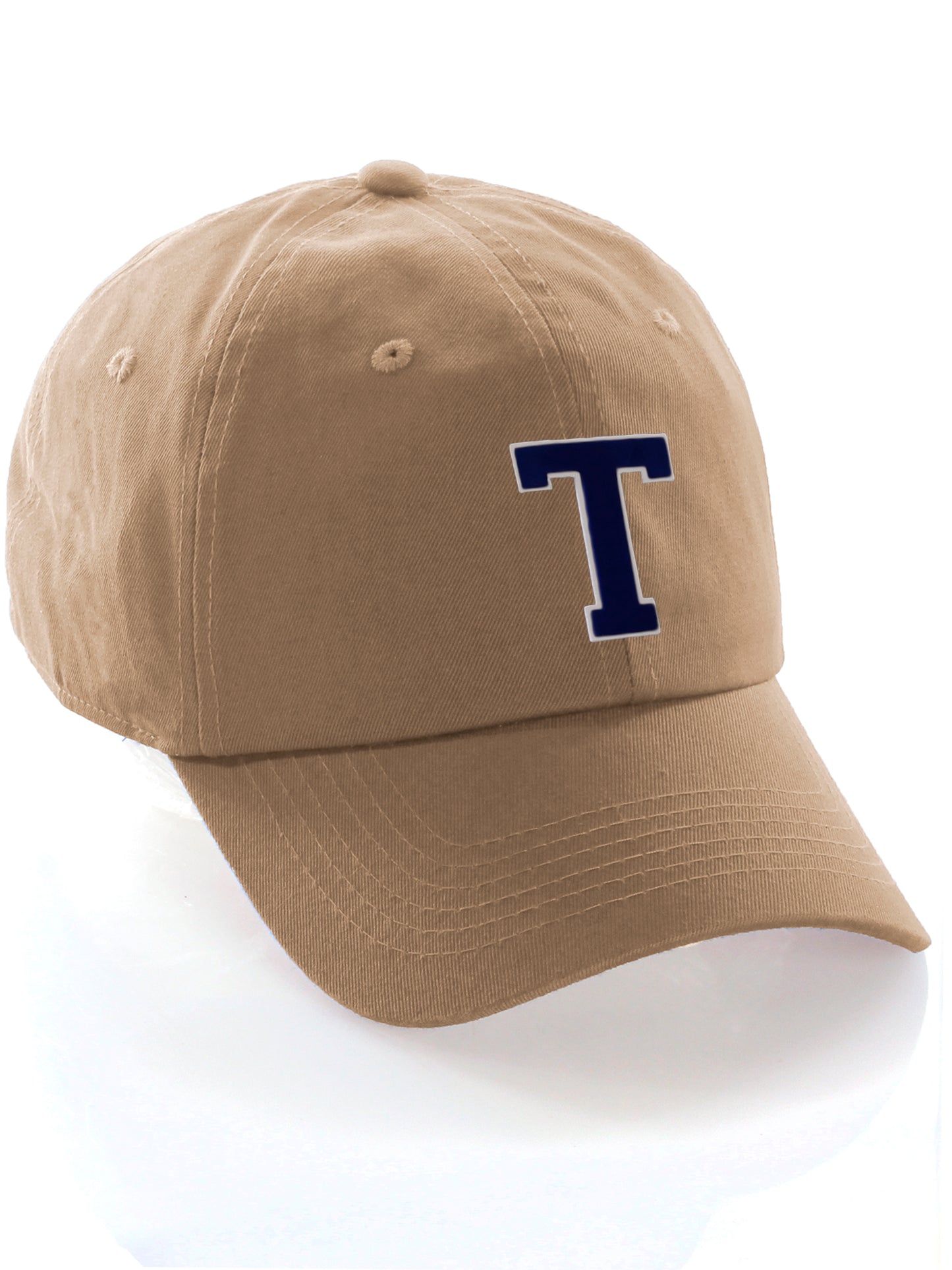 I&W Hatgear Customized Letter Initial Baseball Hat A to Z Team Colors, Khaki Cap White Navy