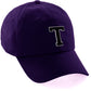 Customized Letter Initial Baseball Hat A to Z Team Colors, Purple Cap White Black
