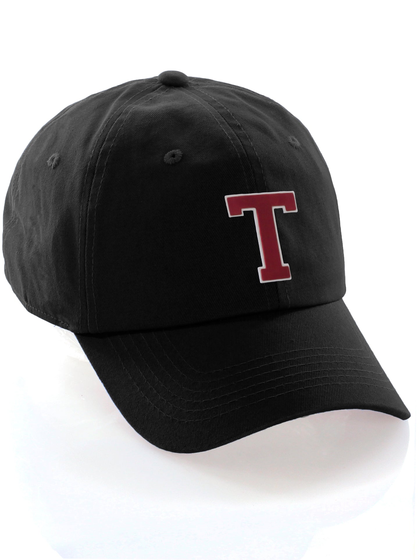I&W Hatgear Customized Letter Initial Baseball Hat A to Z Team Colors, Black Cap White Red