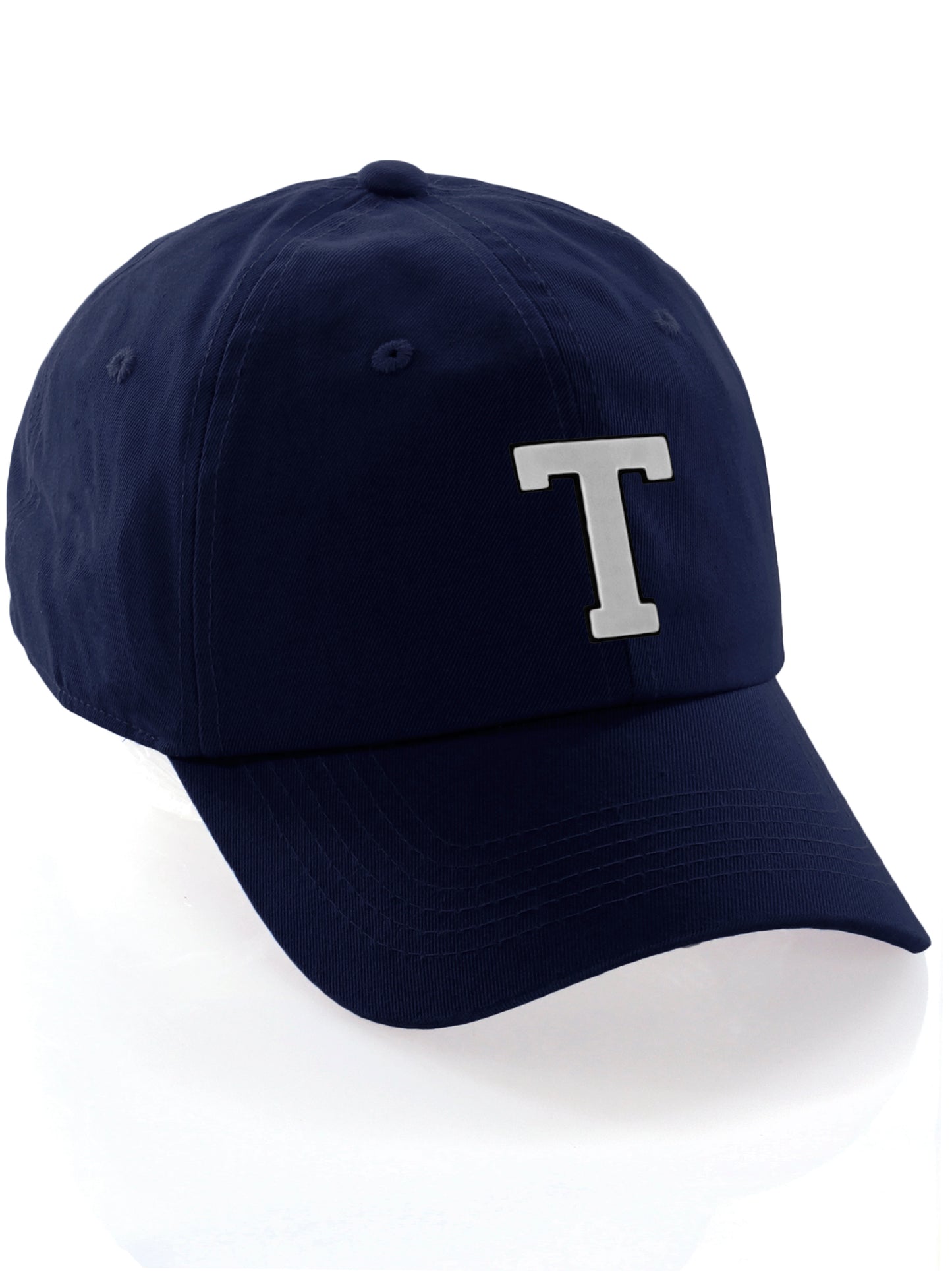 I&W Hatgear Customized Letter Initial Baseball Hat A to Z Team Colors, Navy Cap Black White