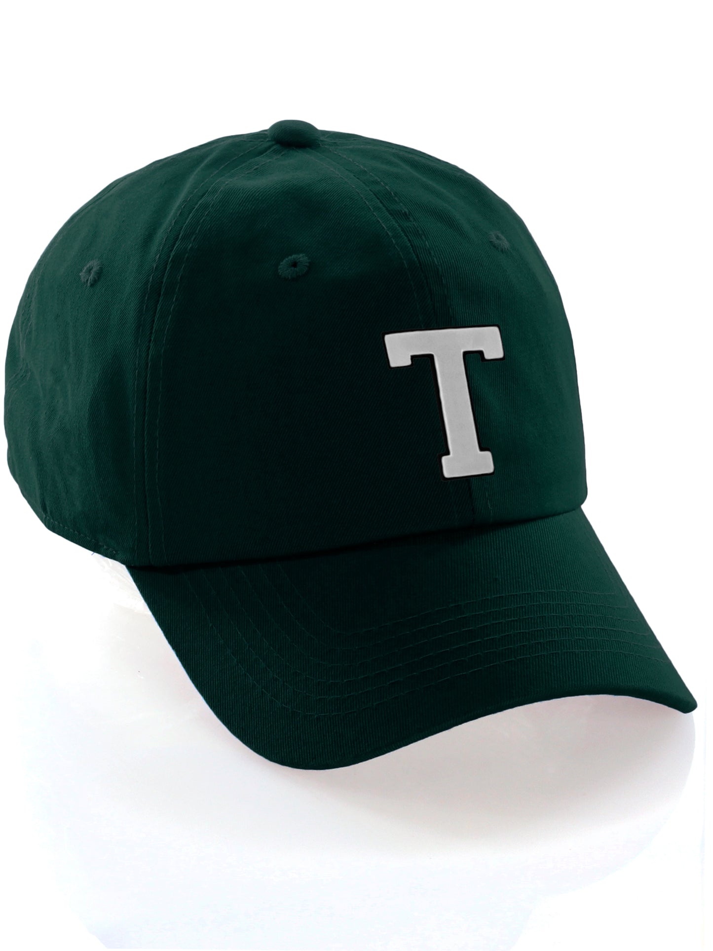 Custom Hat A to Z Initial Letters Classic Baseball Cap, Dk Green Hat Black White